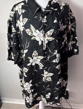 Brandini Men's Tropical Floral Silk Black Shirt, Resort Vacation 2XL HH